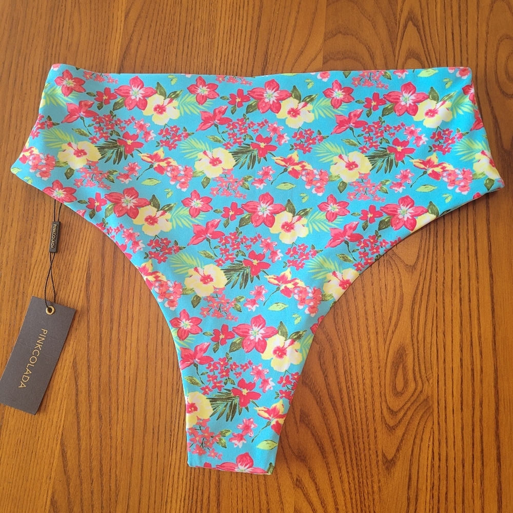 Pink Colada blue/pink floral bikini bottom, size XL - NEW - Picture 4 of 6
